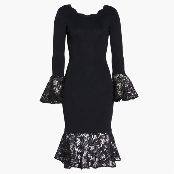 Sachin & Babi - Kochi Scoop-Back Fitted Midi Cocktail Dress w/ Lace - Jet Black - Picture 6 of 15